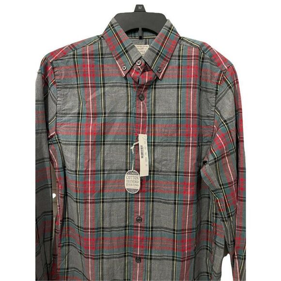 NWT J.Crew Men's Dress Shirt Gray Red Plaid Heathered 2-Ply Cotton Size XS - Picture 2 of 9